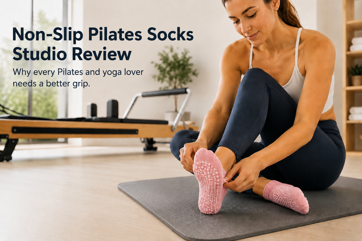 Women's non-slip Pilates grip socks with full-sole silicone grip soles for studio and home workouts