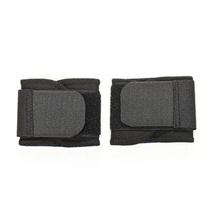 Adjustable black wrist straps with flexible sizing for secure, comfortable wrist support during workouts.