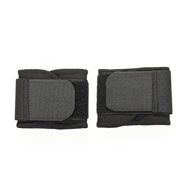 Adjustable black wrist straps with flexible sizing for secure, comfortable wrist support during workouts.