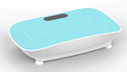Blue vibration plate with a digital display on a reflective surface.