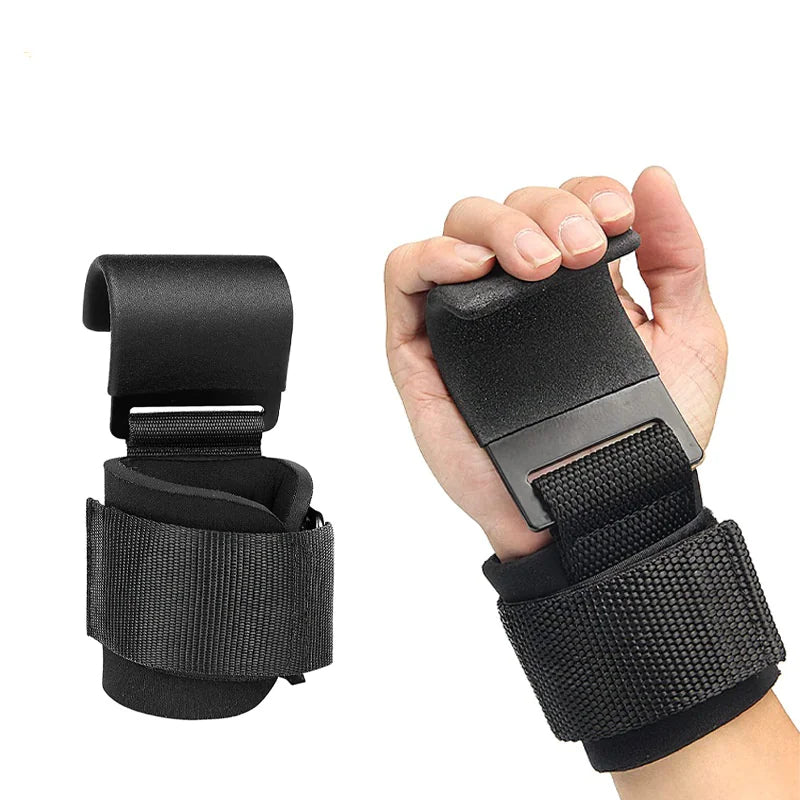 Weight-lifting hook with wrist wrap is designed to support grip during pulling movements where hand fatigue can limit performance. They are commonly used for exercises like deadlifts, rows, pull-ups, shrugs, and cable machine work in home or gym training setups.