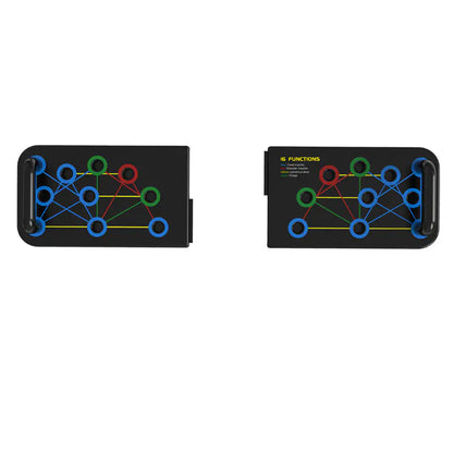 Complete multifunctional push-up board system with ergonomic handles for upper body training.