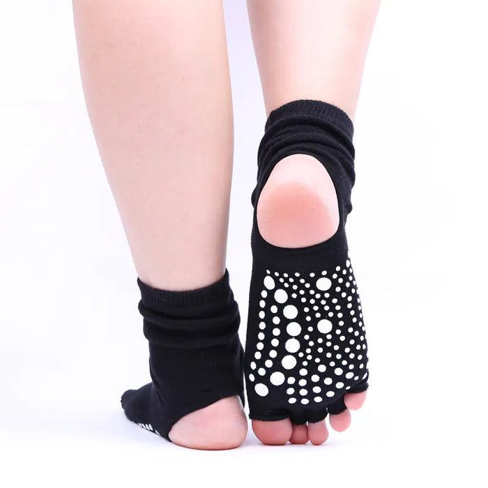 Five-Toe Non-Slip Grip Socks with Open Heel for Yoga and Pilates