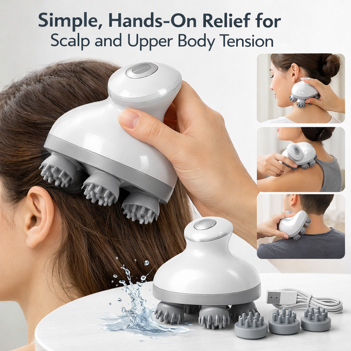 USB Rechargeable Electric Scalp and Upper Body Massager with Deep Tissue Relief