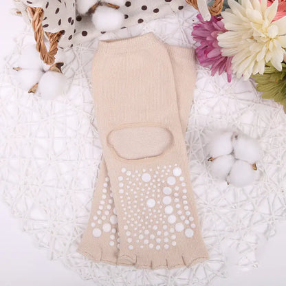 Apricot non-slip five-toe yoga socks.
