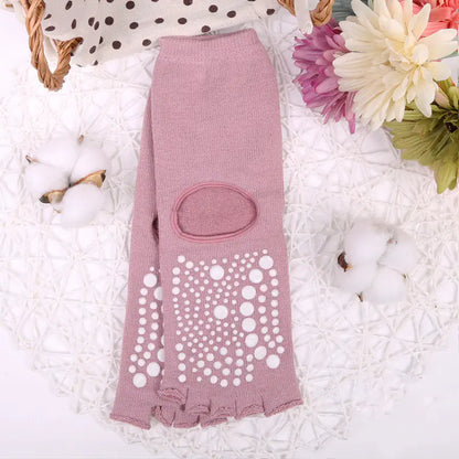 Pink non-slip five-toe yoga socks.