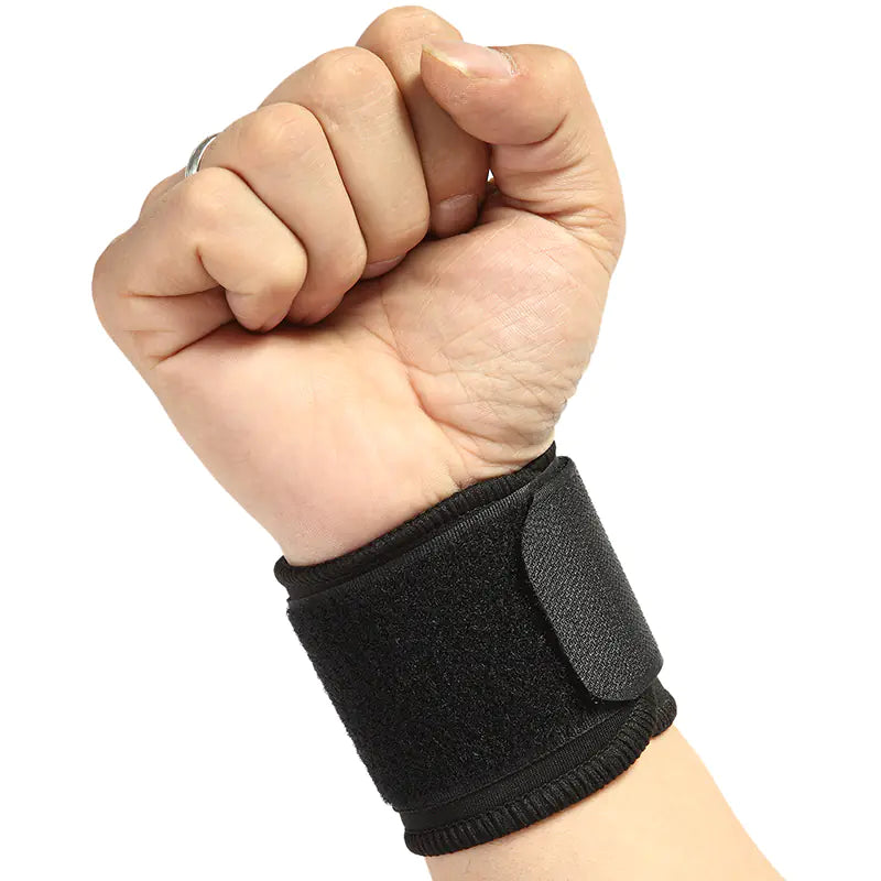 Wrist support straps with secure velcro closure providing firm support for strength training and gym workouts.