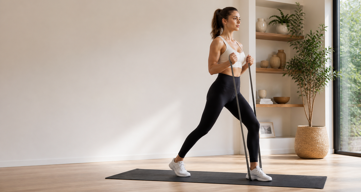 Training with a resistance band on a mat at home