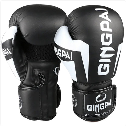 Black and white training boxing gloves (6oz-12oz) lightweight design for fitness and bag work cardio training.