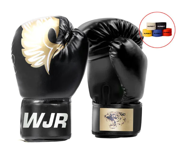 Black brown professional boxing gloves for Sanda, Muay Thai, and combat training with multi-layer padding.