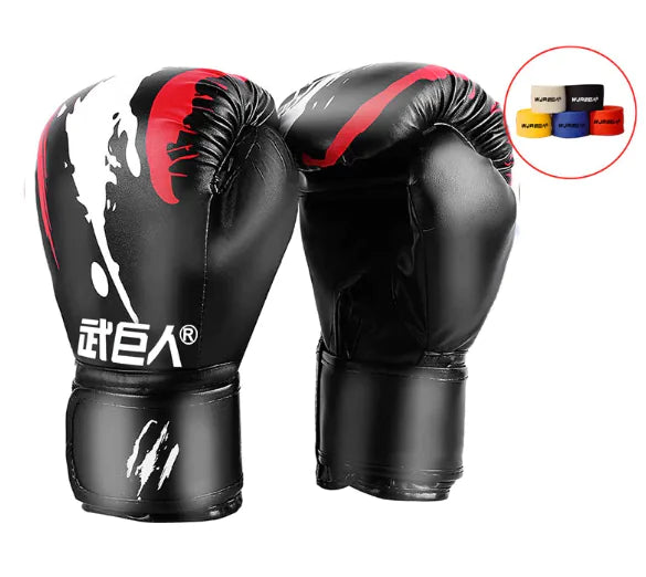 black scratch professional boxing gloves for Sanda, Muay Thai, and combat training with multi-layer padding.