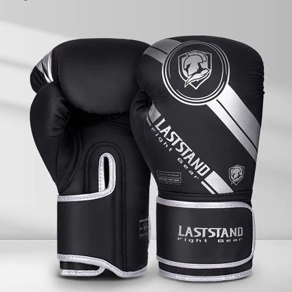 Black silver unisex professional boxing gloves for training and bag work with multi-layer padding protection.