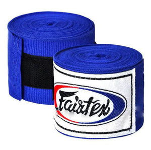 Blue boxing hand wraps (9.8ft, pair) for Muay Thai and combat sports hand protection.