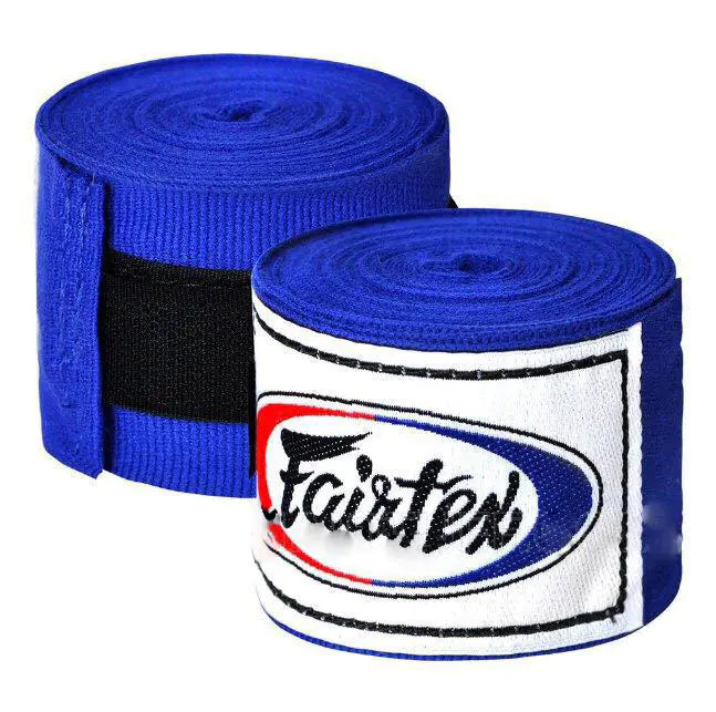 Blue boxing hand wraps (9.8ft, pair) for Muay Thai and combat sports hand protection.
