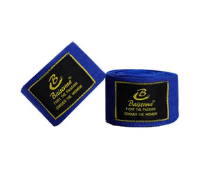 Blue elastic boxing hand wrap pair for Muay Thai, Sanda, and martial arts hand protection.