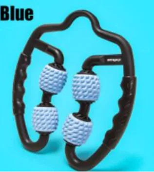 Blue foam massage roller with textured surface for muscle relaxation and post-workout recovery.