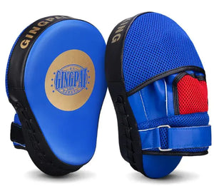 Blue Sanda baffle boxing target for practicing punches and kicks with shock-absorbing padding.