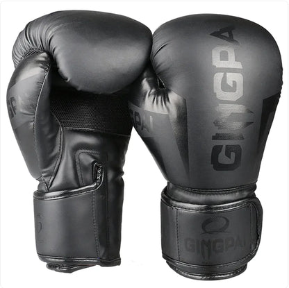 Bright black training boxing gloves (6oz-12oz) lightweight design for fitness and bag work cardio training.