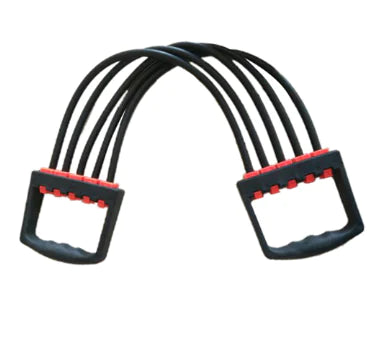 Chest expander resistance trainer with adjustable springs for arm, chest, and shoulder workouts.