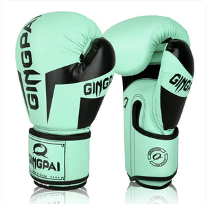Green training boxing gloves (6oz-12oz) lightweight design for fitness and bag work cardio training.