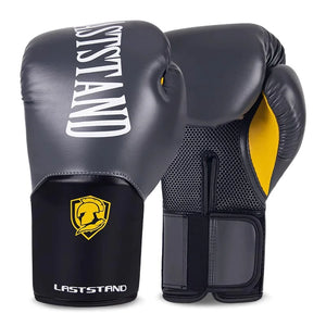 Grey boxing gloves (8oz-14oz) for training, sparring, and combat sports with multi-layer padding.