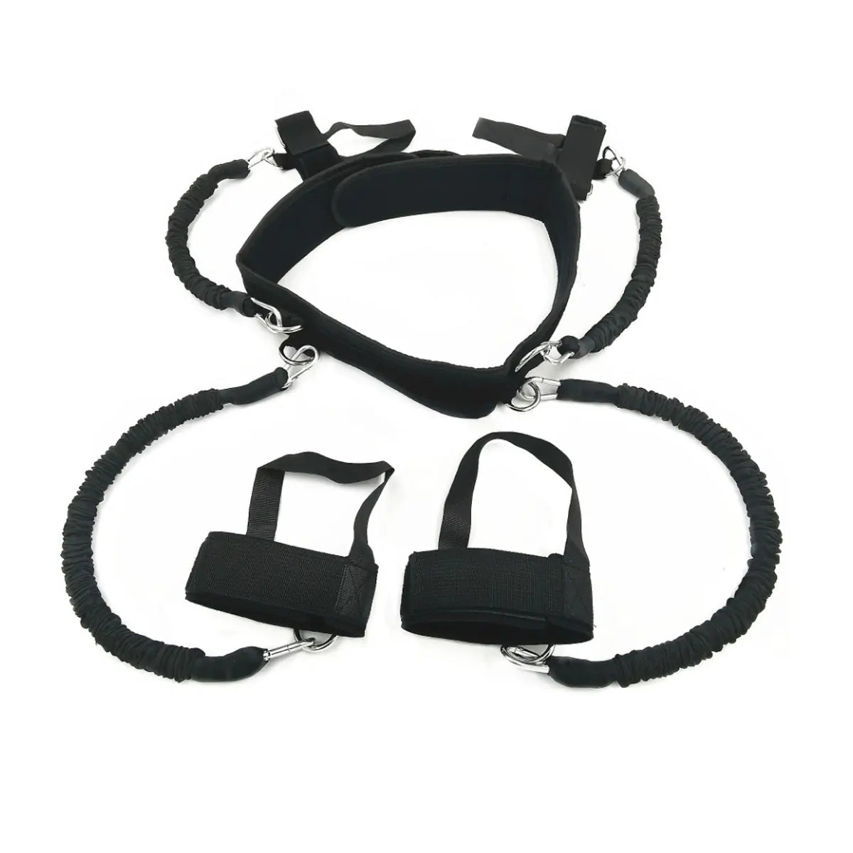 Leg resistance bands with secure straps for jump training and footwork drills.