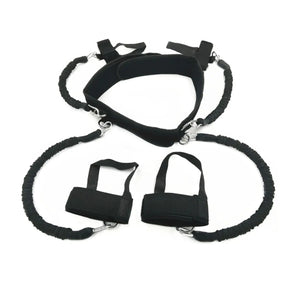 Leg resistance bands with secure straps for jump training and footwork drills.