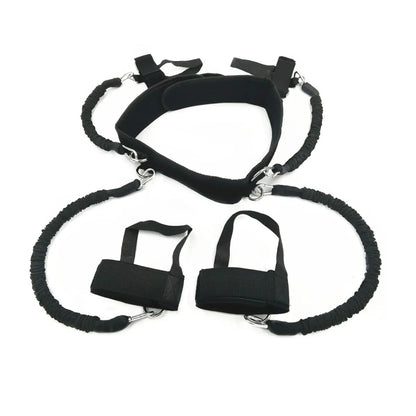 Leg resistance bands with secure straps for jump training and footwork drills.
