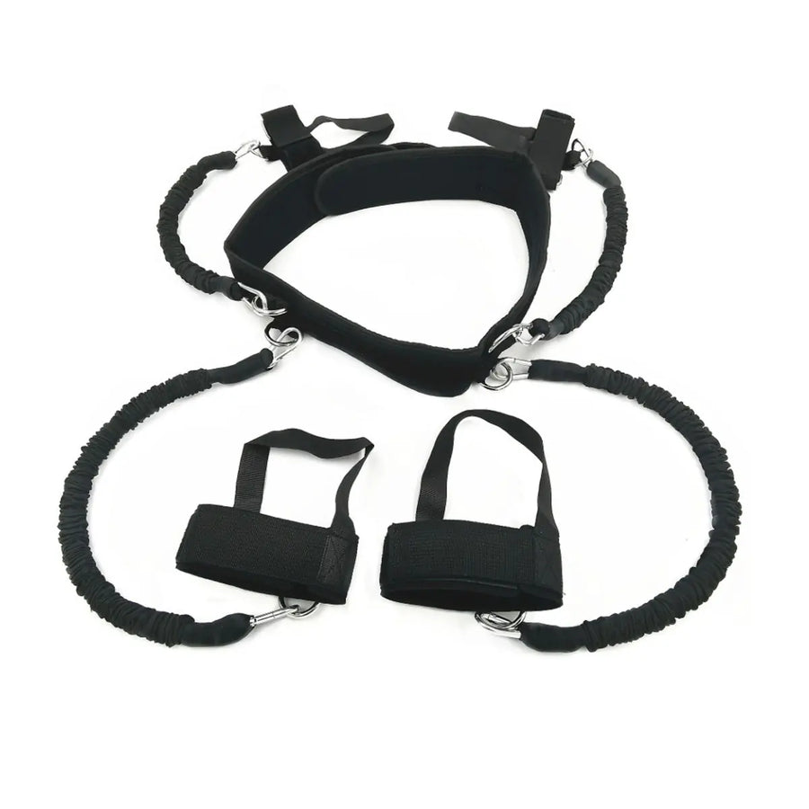 Leg resistance bands with secure straps for jump training and footwork drills.
