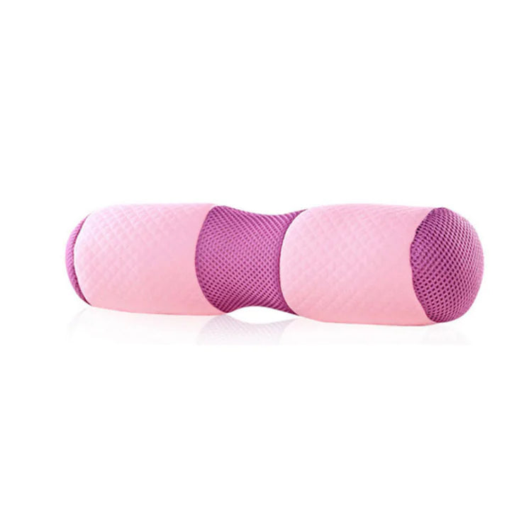 Close-up of pink colored lumbar support pillow with slow-rebound memory foam.