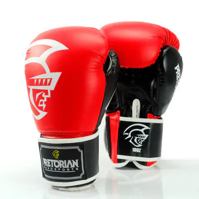 red black professional boxing gloves (10oz-16oz) for training, sparring, and combat sports competition.