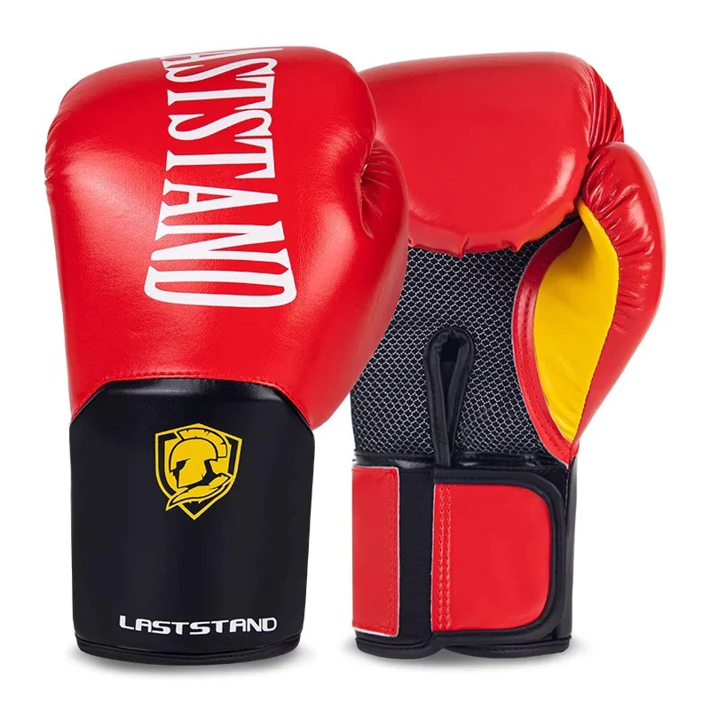 Red boxing gloves (8oz-14oz) for training, sparring, and combat sports with multi-layer padding.