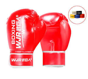 Red white professional boxing gloves for Sanda, Muay Thai, and combat training with multi-layer padding.