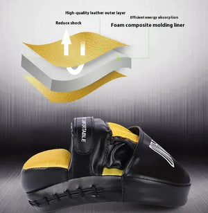 Professional-quality sanda baffle target with sectional diagram highlighting materials and features on a gray background.