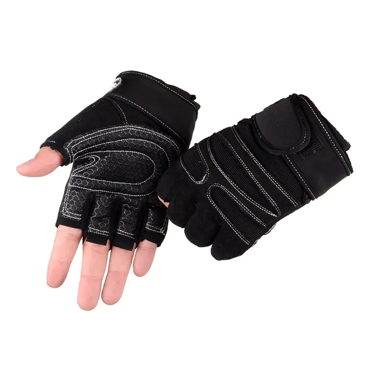 White gym gloves with a padded grip and wrist strap for home workouts.