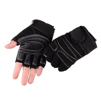 White gym gloves with a padded grip and wrist strap for home workouts.