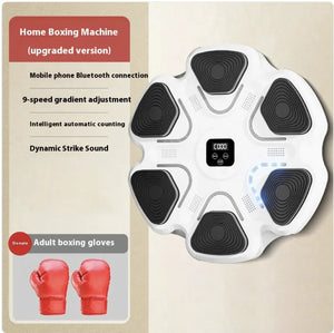 White smart boxing wall target with children gloves for reaction training and home fitness workouts.