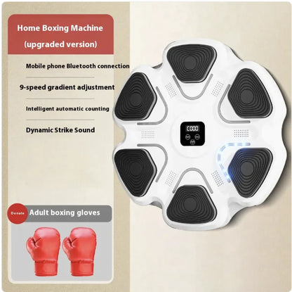 White smart boxing wall target with children gloves for reaction training and home fitness workouts.